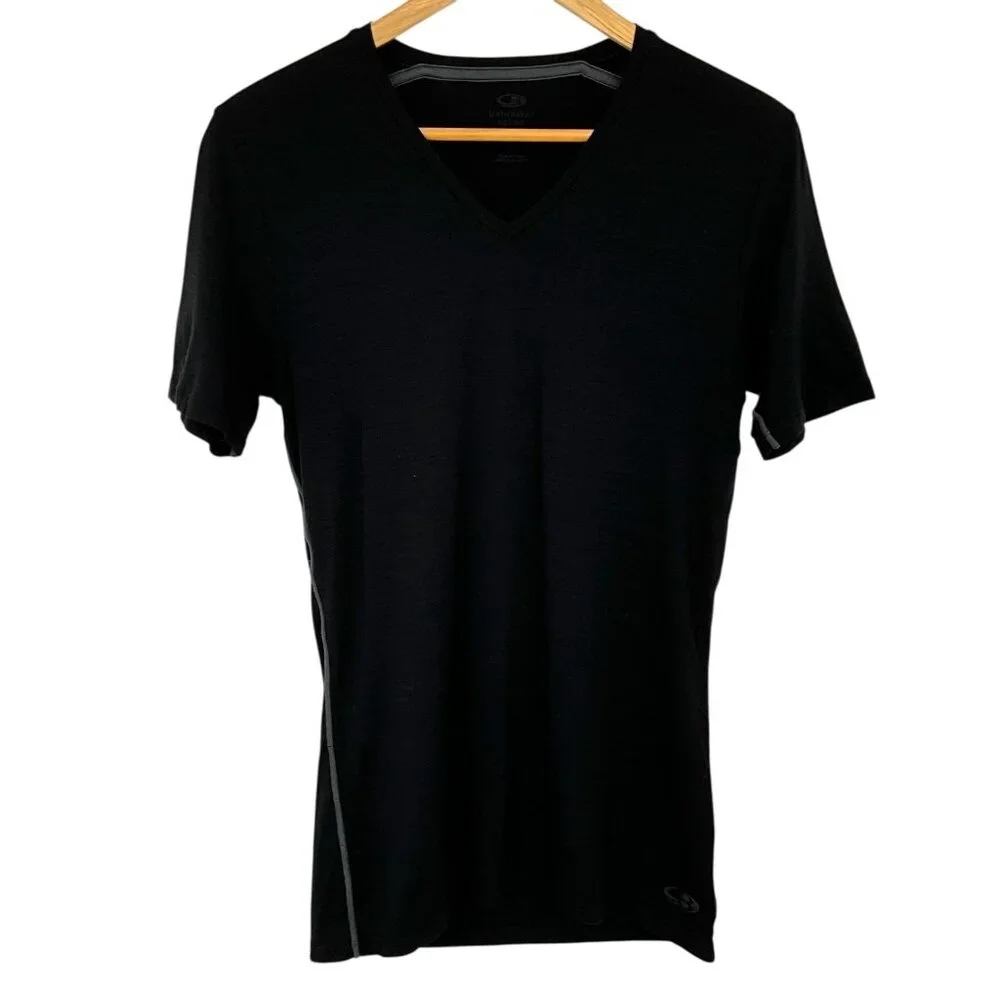 Icebreaker Merino Anatomica Short Sleeve V Neck T Shirt Heather Black Size Small - Picture 1 of 6